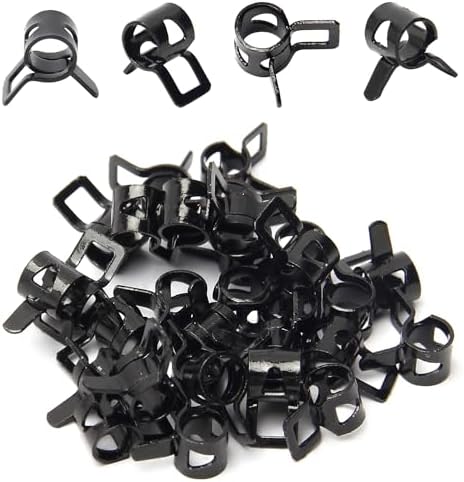 30pcs 0.28" ID Constant Tension Band Hose Clamps, 7mm Spring Band Type Action Hose Clamp Manganese Steel Fuel Line Clamp Low Pressure Air Clip Clamp for Fuel Hose Line Water Pipe Air Tube black