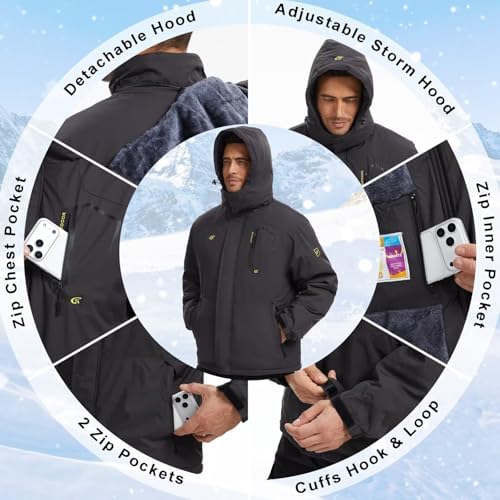 QPNGRP Mens Waterproof Ski Snowboard Jacket Winter Windproof Snow Coat