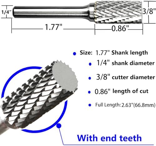Carbide Burr Set 1/4" Shank SA-3 Die Grinder Bits Tungsten Double Cut Burr Bits (3/8" Cutter Dia X 0.86" Cutter Length) for Die Grinder Kits Metal Grinding Drilling Polishing (3pcs)