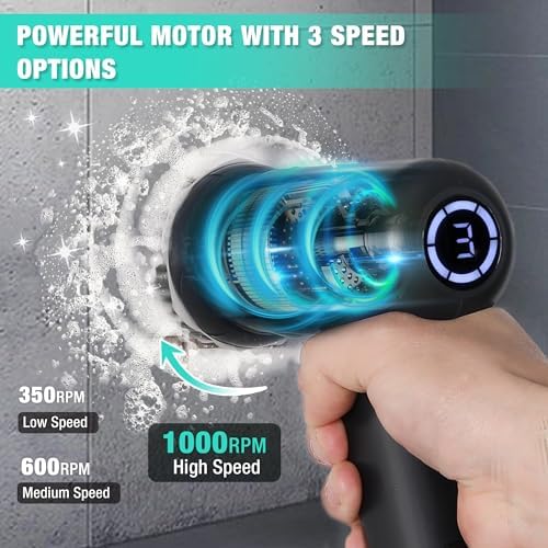 HAUSHOF Cordless Spin Scrubber with 7 Replaceable Heads & 3 Speeds