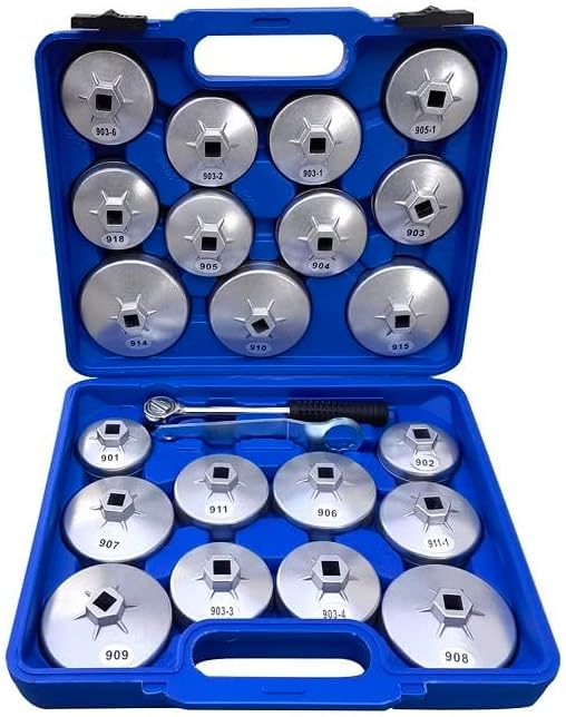 23 Pcs Oil Filter Wrench Set, Aluminum Alloy Cup Type Oil Filter Socket Set, 1/2" Drive Oil Filter Removal Tool Kit, Oil Filter cap Wrench Set