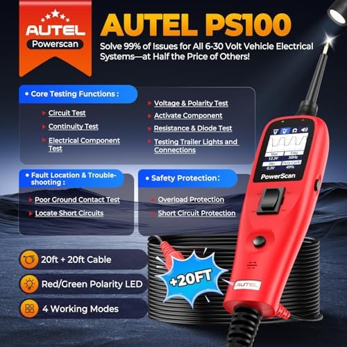 Autel PowerScan PS100 Circuit Tester 2.0, 12-24V Power Circuit Probe Tool