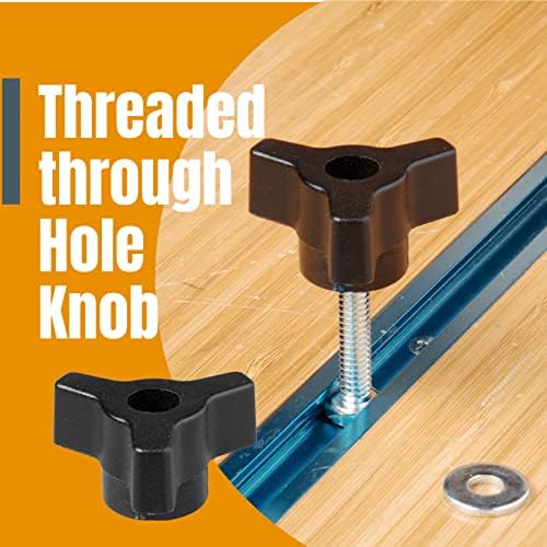 POWERTEC 71130 T-Track Knob Kit with 1/4-20 by 1-1/2" Hex Bolts and Washers, Set of 36, T Track Bolts, T Track Accessories for Woodworking Jigs and Fixtures