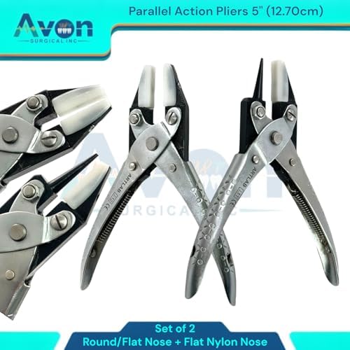 2 Pack - 5in Parallel-Action Pliers with Flat Nylon Jaws & Round Jaw Combination + Smooth Flat Nylon Jaws - Jewelry Making, Wire Looping, Wire Bending, Beading Jewelry Pliers