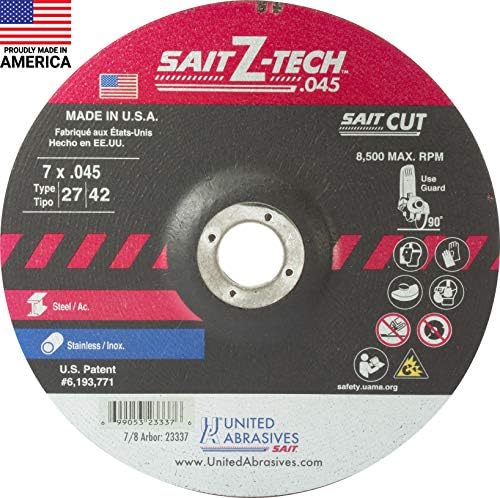 United Abrasives- SAIT 23337 Z-Tech High Performance Cut-Off Wheels (Type 27/Type 42 Depressed Center) 7" x .045" x 7/8", 50-Pack
