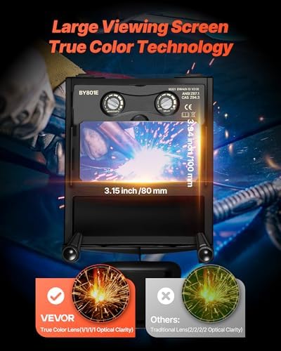 VEVOR Welding Helmet Auto Darkening True Color, 3.94" x 3.15" Welding Hood Solar-Powered, Welder Mask with 4 Arc Sensors, Wide Shade 4/5-9/9-13 for TIG MIG ARC Weld Cut Grinding - METIS Series