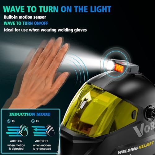 Large View True Color Auto Darkening Welding Helmet with LED Light - Solar Powered, 4 Arc Sensors, 1/1/1/1 Optical Clarity, Wide Shade 4/5-13 for TIG MIG ARC Grind