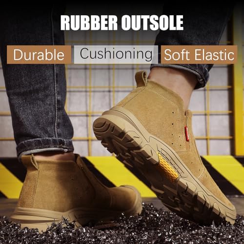 GLANOUDUN Steel Toe Shoes for Men Welding Work - Slip-On, Mid-Top Coverage