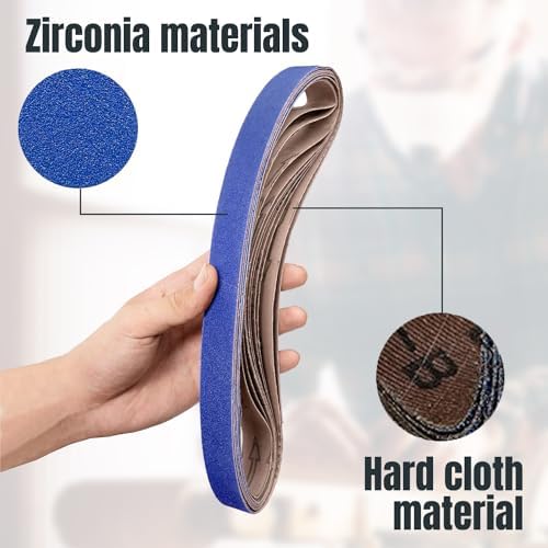 POWERTEC 1x30 Sanding Belts, 12PK, 60 Grit, 1 x 30 Belt Sander Zirconia Sanding Belt for Bench Belt Disc Sander, Knife Sharpening, Woodworking, Metal Grinding, Derusting (413006Z-6-P2)