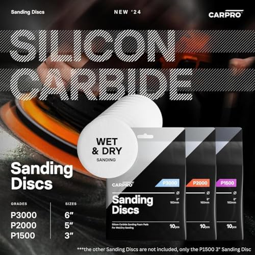 CARPRO Sanding Discs - Silicon Carbide Sanding Foam Pads, Remove Paint Defects While Keeping OEM Appearance, Wet or Dry Sanding - P1500 - (3" Pack of 10)