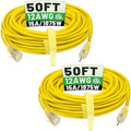 POWGRN 2 Pack 50 FT 12/3 Outdoor Extension Cord Heavy Duty Power Cord