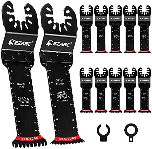 EZARC Oscillating Saw Blades - 10 PCS Extra-Long Reach Arc Edge Multitool with Japanese Teeth, CRV and Bi-Metal Clean Cut for Wood Metal, Universal Quick Release Tool Kits