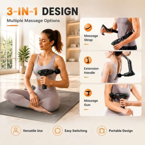 Massage Gun with Heat & Extension Handle, 12 Speeds, Detachable Design
