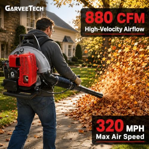 GarveeTech 62CC Gas Backpack Leaf Blower, 880CFM 320MPH for Yard Care