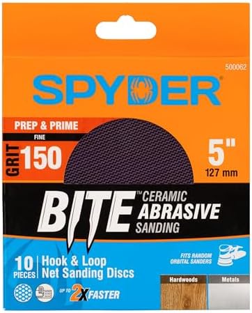 Spyder 10-Pack 150 Grit Sanding Discs, Ceramic Net, 5-Inch Hook and Loop, for Random Orbital Sander (500062)