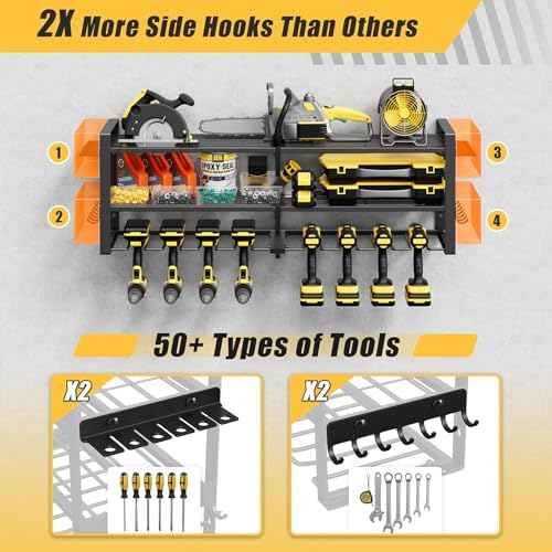Power Tool Organizer Wall Mount, 350LBS Capacity, 3 Tier, 8 Drill Holders