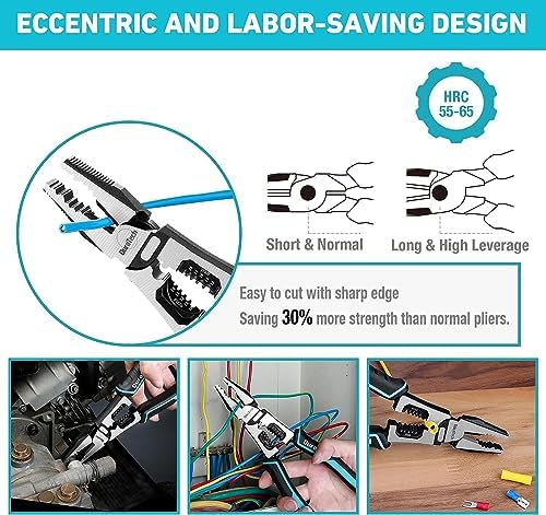DURATECH 6-in-1 Linesman Pliers, 8.5" Multipurpose Combination Pliers with Wire Stripper/Crimper/Cutter Function, Heavy Duty Side-Cutting Pliers for Crimping, Stripping, Shearing, Screwing