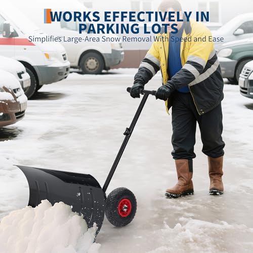MAXSA 29" W Push Snow Plow Shovel with Wheels for Driveway, Black