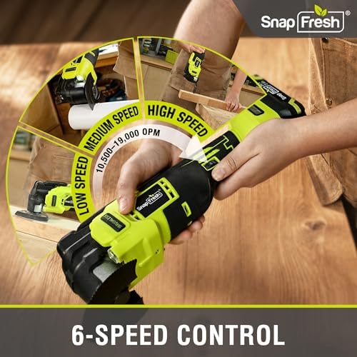 SnapFresh Brushless Oscillating Tool Cordless, 6 Speeds with Carrying Bag