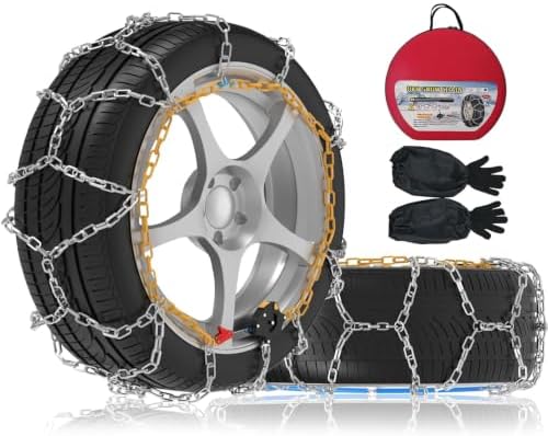 Auto-Fixing Snow Chains, 30s Quick Fit Easy Installation Tire-Chains, Portable Reusable High Carbon Steel Anti Slip Tire Chain for Passenger Car, Pickup Trucks and SUV - Set of 2