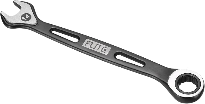 HARFINGTON Ratcheting Combination Wrench 14mm Stubby Wrench Metric High Carbon Steel Double 12-Point Box Open-Ended Ratchet Spanner Tool for Household Garage Workshop Auto Repairs, Black