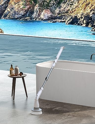 kHelfer Electric Spin Scrubber, Upgrade Electric Scrubber for Cleaning with 8 Replacement Head, 45° Adjustable Brush Head Cordless Spin Scrubber, 47" Long Handle Cleaning Supplies with for Tub Shower