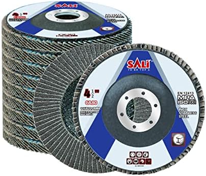 Sali 12 Pack Flap Disc 80 Grit 4.5" x 7/8-Inch Sanding Disc Bevel Type #29 Premium and Industrial Grade Angle Grinder Grinding Wheel High Performance Edge Grinding
