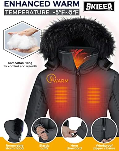 Skieer Women's Ski Jacket Waterproof Warm Puffer Thick Hooded Winter Coat