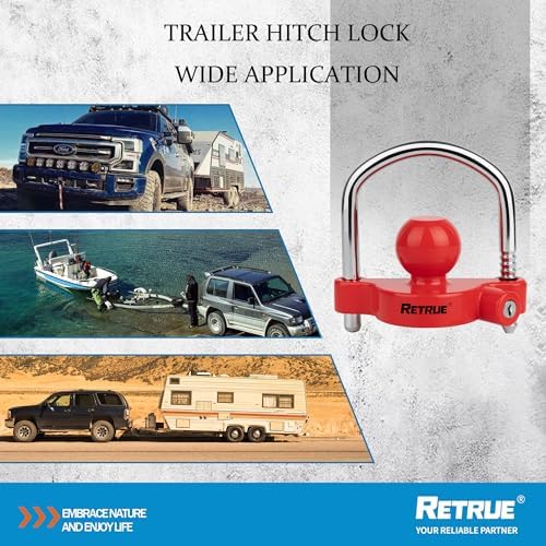 RETRUE Universal Trailer Coupler Lock, Adjustable Hitch Ball Lock, Red