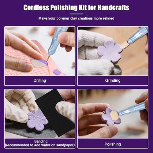 Polymer Clay Polishing Kit,Electric Clay Drill,Cordless Rotary Tool Kit,35-Speed Adjustable,Jewelry Making Kit,79pcs Clay Tool & Accessories for Polymer Clay Molds, Drilling,Sanding,Grinding