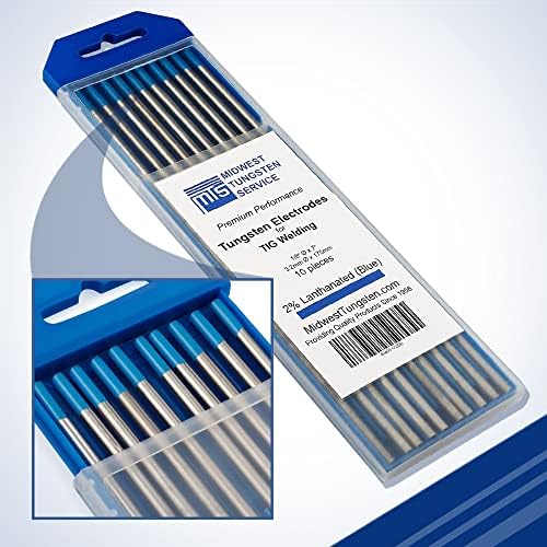 Midwest Tungsten Service TIG Welding Tungsten Electrodes 10-Pack (Blue - 2% Lanthanated Tungsten (WL20/EWLa-2), 1/8")