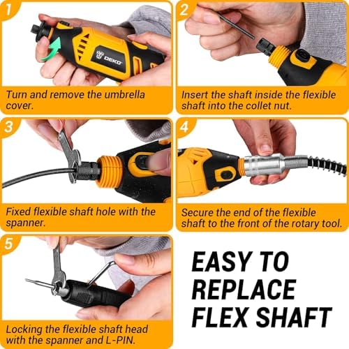 DEKOPRO Rotary Tool Kit, 1.5-Amp Corded Power Rotary Tools with 42" Flex Shaft, 6 Variable Speed, 8,000-35,000 RPM, 129 Pcs Accessories Kit for Cutting, Sanding, Grinding, Carving & DIY Projects