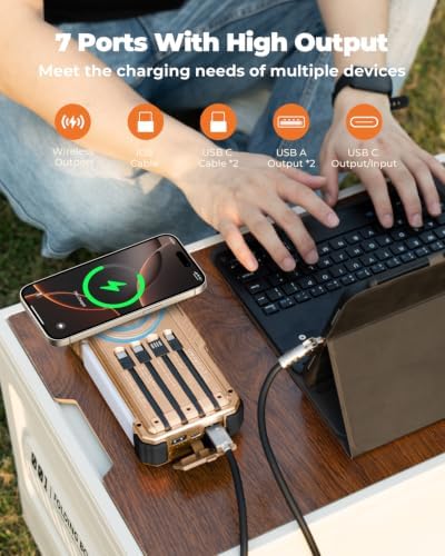 BLAVOR Solar Power Bank with Hand Crank and Built-in 4 Cables 20000mAh