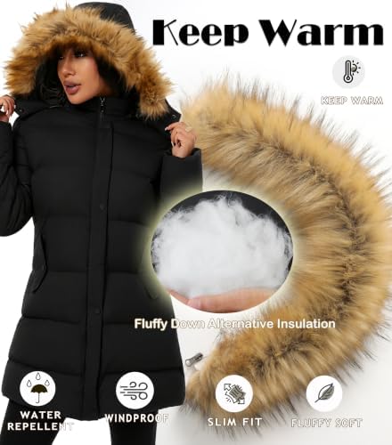GGleaf Women's Winter Puffer Coat with Removable Fur Hood Warm Snow Jacket