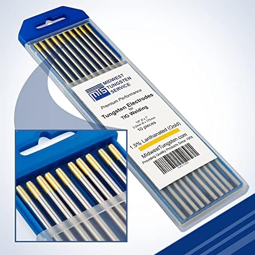 Midwest Tungsten Service TIG Welding Tungsten Electrodes 10-Pack (Gold - 1.5% Lanthanated Tungsten (WL15/EWLa-1.5), 1/8")