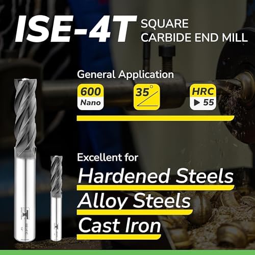 SPEED TIGER 3/64" Micrograin Carbide Square End Mill - 4 Flutes - ISE3/64 4T (5 Pieces, 3/64") for Alloy Steels, Hardened Steel, Metal & More – Mill Bits Sets for DIYers & Professionals (5pcs)