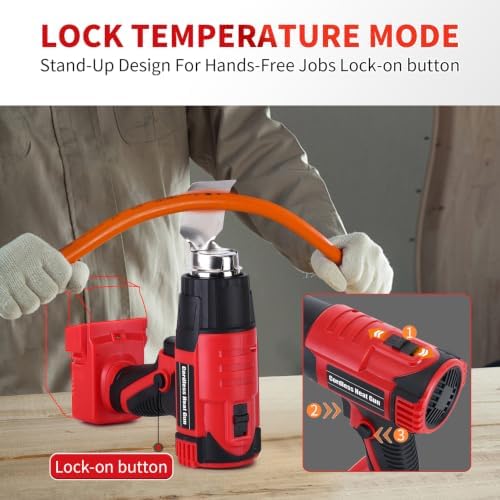 380W Cordless Heat Gun for Milwaukee M18 Battery Users – 572°F and 1022°F Dual Temp, Temp Lock, LED Light, 4 Nozzles, 4S Auto-Cool, Overheat Protection | Shrink Tubing, Vinyl Wrap, Electrical Work