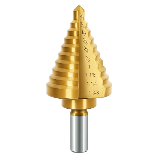 Titanium Step Drill Bit - 4241 HSS Step Bit with Two Straight Grooved, 1/4" to 1-3/8" Step Bit for Metal, 10 Sizes HSS Step Drill Unibit for Metal, Aluminum, Wood & Plastic