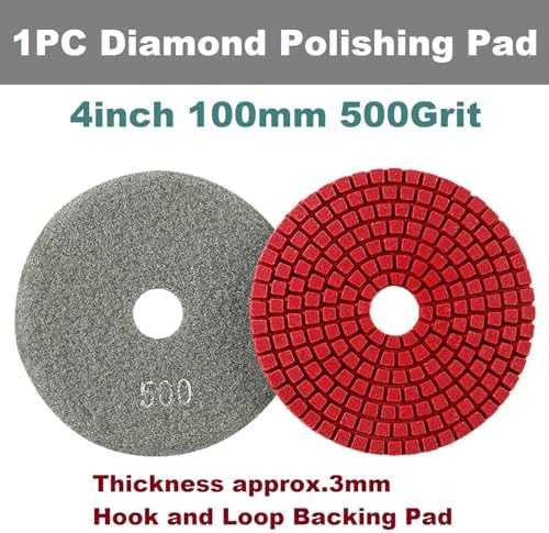 Diamond Polishing Pad, 4 inch 100 mm 500 Grit Sanding Discs for Grinder & Polisher, Hook and Loop Backing Pad for Grinding Buffing Granite Marble Concrete Stone (1 Piece)