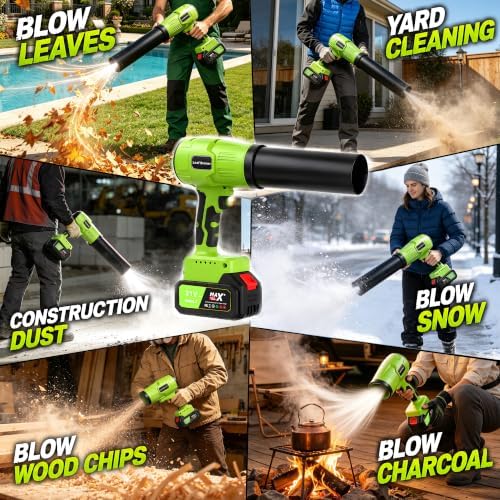 Handheld Leaf Blower as seen on TV, 990,000 RPM Cordless Leaf Blower with 2 Batteries and Charger, Blowers for Lawn Care, Patio, Leaves Dust, Snow, Car, Home(Green)