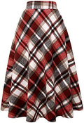 IDEALSANXUN Womens Plaid Wool Skirts Elastic Waist A-Line Pleated Tartan Long Skirts