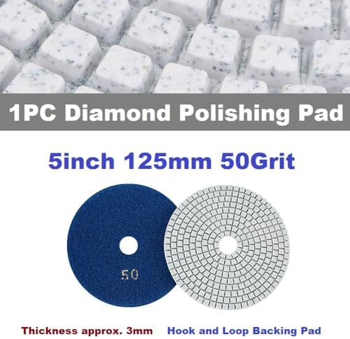 Diamond Polishing Pad, 5 inch 125 mm 50 Grit Sanding Discs for Grinder & Polisher, Hook and Loop Backing Pad for Grinding Buffing Granite Marble Concrete Stone (1 Piece)
