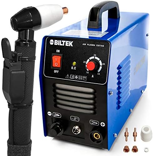 Biltek 50Amp Non-Pilot Arc Plasma Cutter, Dual Voltage 110V/220V with Pre-Attached 110V US Plug, 1/2 Inch Cut, Blue