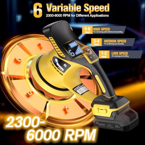 Brushless Cordless Car Buffer Polisher Kit Compatible with Dewalt 20V Battery Dual Action Random Orbital Polishing with 6-Speed for Auto Detailing, Waxing & Paint Correction（NOT Include Battery)
