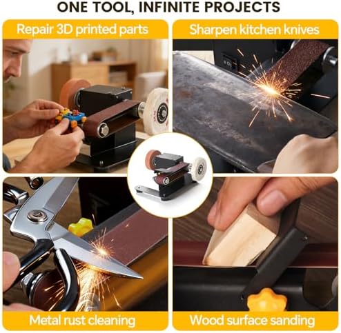 6-In-1 Mini Belt Sander Mini Belt Sander, Electric Small Sander Knife Sharpener Supplies, 7 Adjustable Speed, 795 Motor, Metal Wood DIY Handcraft, Tool & Knife Sharpening (Advanced Kit).