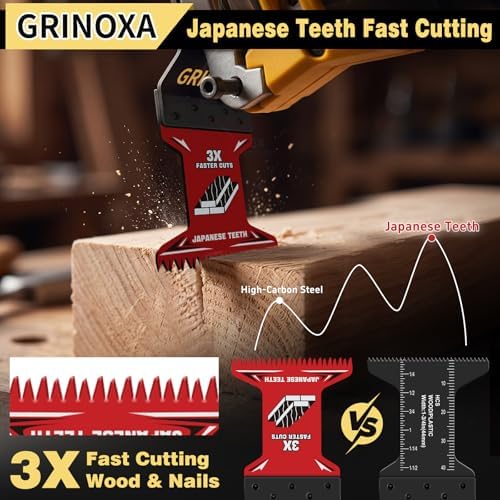 60PCS Multitool Blades, Oscillating Saw Blades with Titanium Coating, Japanese Teeth for Wood, Plastic & Metal, Universal Oscillating Tool Blades Fit DeWalt, Milwaukee, Ryobi, Fein