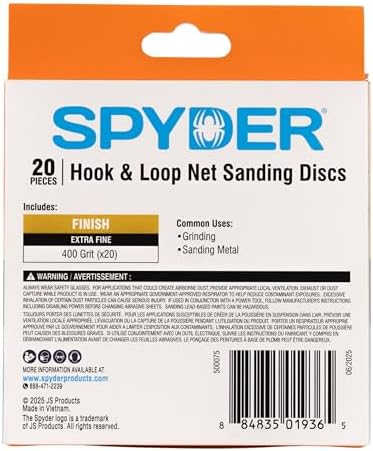 Spyder 20-Pack 400 Grit Sanding Discs, Ceramic Net, 5-Inch Hook and Loop, for Random Orbital Sander (500075)