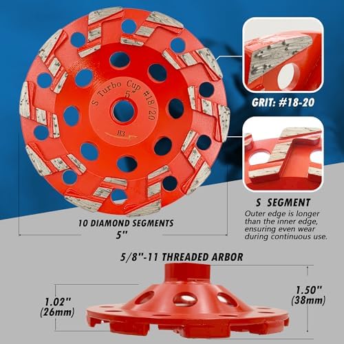5" Diamond Grind Wheel S Seg Concrete & Coating 5/8"-11 Threaded Arbor