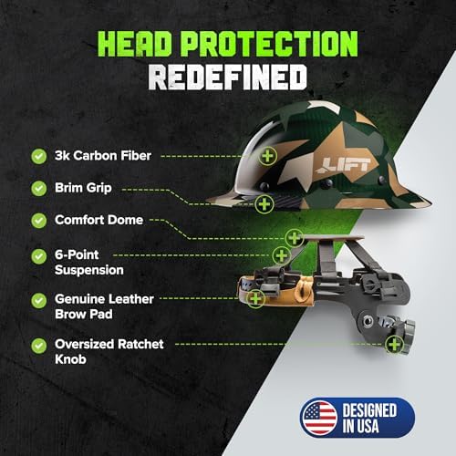 LIFT SAFETY Dax Carbon Fiber Full Brim Hard Hat | Safety/Construction Helmet w/ 6 Point Suspension for Comfort & Impact Protection
