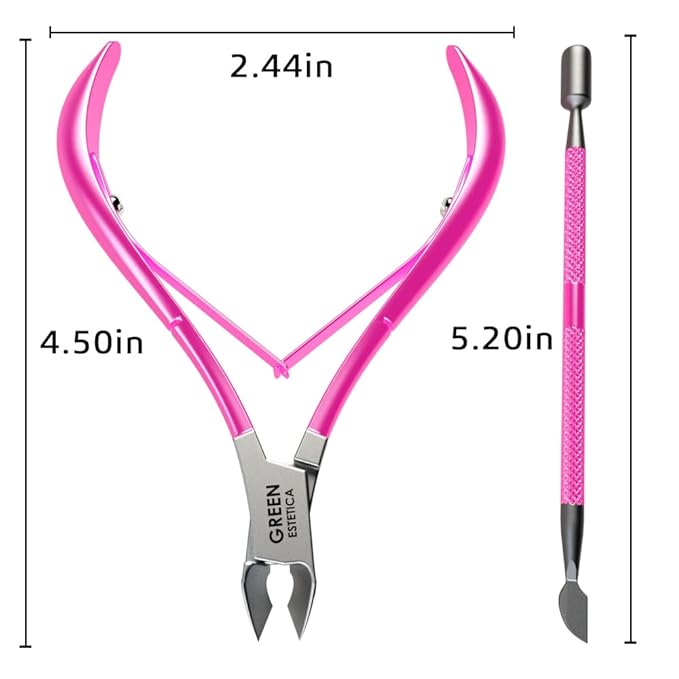 Professional Cuticle Trimmer Nail Cuticle Cutter Stainless Steel Cuticle Nippers with Sharp Blades Double Spring Manicure Tools for Nail Care Pedicure Home Spa (Pink - Pusher Included)
